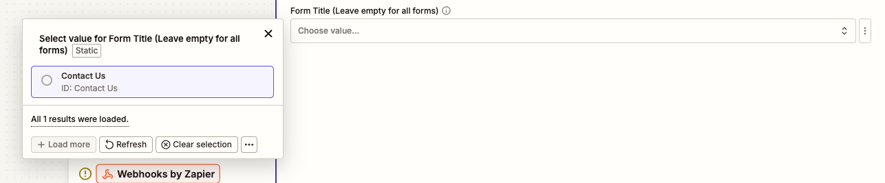 Zapier Duda trigger with a specific form selected