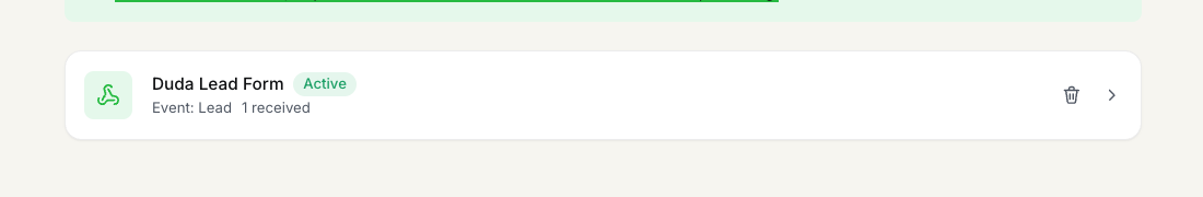 FunnelTrack custom webhook showing an Active status