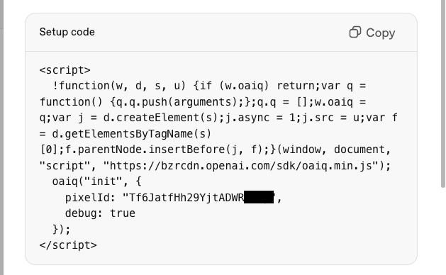 OpenAI base pixel setup code snippet to paste into the head of every page