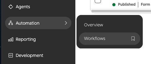 HubSpot Automation menu with Workflows selected