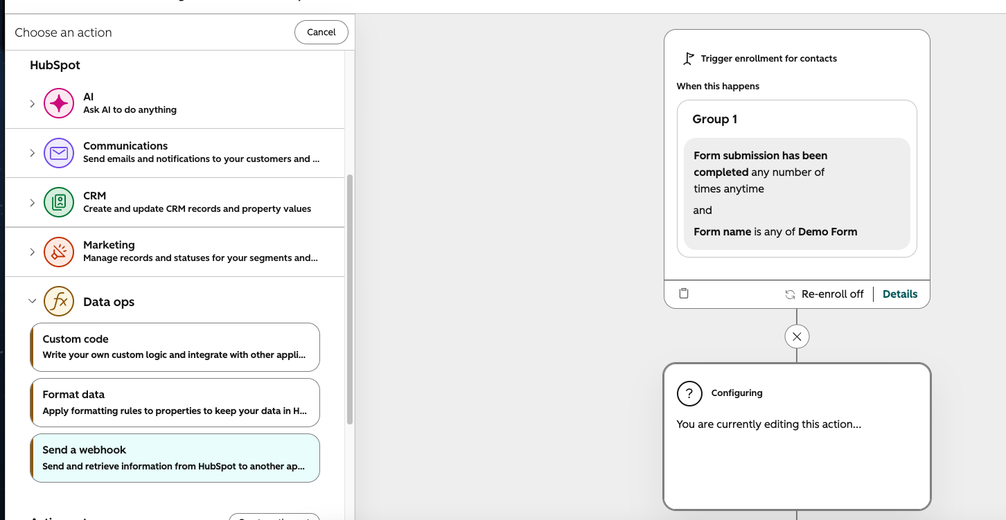 Adding the Send a webhook workflow action