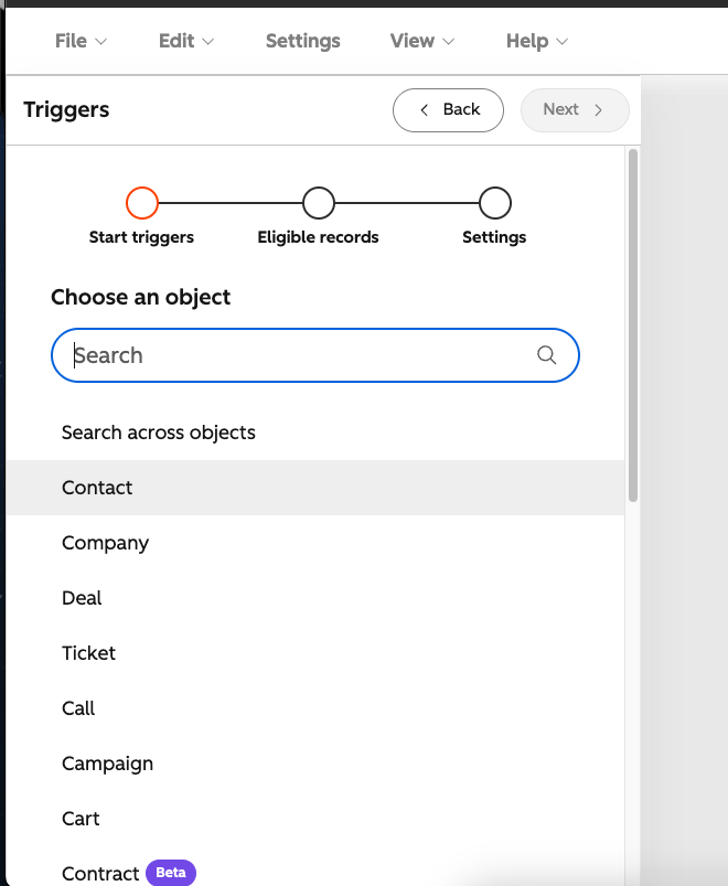 Choosing the Contact object