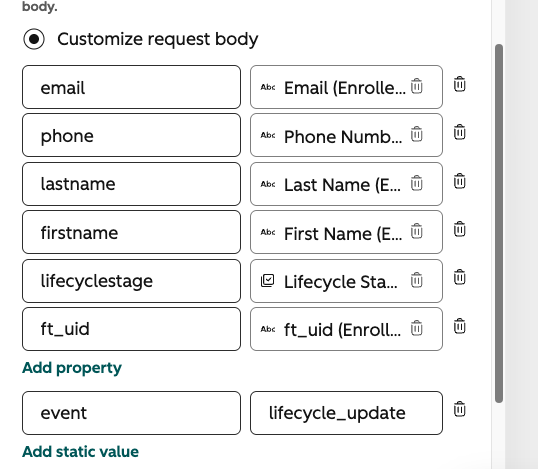 Customizing the lifecycle webhook body with event = lifecycle_update